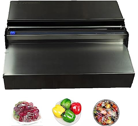 Stainless Steel Film Wrapper Machine with Slide Cutter, Hand Wrapping Plastic Cling Film Cutting Tool with Larger and Wider Countertop for Food Packaging and Fruit Preserving