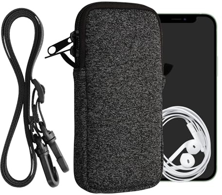 Kwmobile Neopren telefonväska XXL - 17,7 cm - 17,7 x 8,5 cm universell fodralhållare med nackrem och dragkedja - antracit/vit