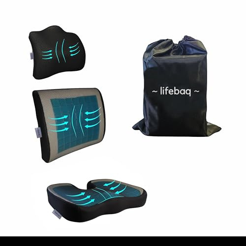 Lifebaq Full Support Cushion Set For Coccyx, Back And Neck Chair Seat Cushions Memory Foam Pain Relief For Office, Car Seat - Sciatica Pillow Support