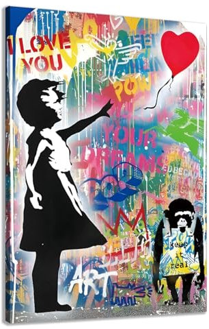JoOcLa Banksy Bilder Leinwand Poster Gemälde Canvas Wall Art Abstrakte Graffiti Street Kunstdruck Wandbilder Wandkunst Drucke Wohnzimmer Dekoration Bereit Deko (Rahmen 01-0b 40x60cm (16x24inches))