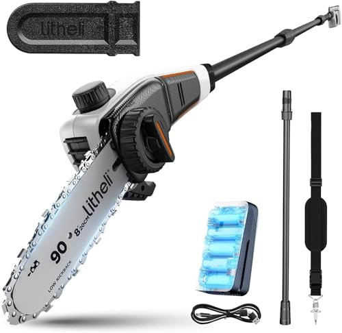 Litheli U20 Pole Saw for Tree Trimming, 20 cm Electric Cordless Pole Saws, Battery Tree Trimmer 27 ft/s Cutting Speed with 2.0Ah Battery for Branch Cutting, Trimming, Pruning