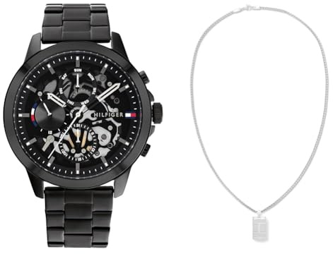 Tommy Hilfiger Reloj Analógico de Cuarzo Multifunción para Hombre con Correa de Acero Inoxidable o de Cuero