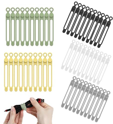 RHQFDM 50 Stück Silikon Kabelbinder Elastischer Multifunktionale Kabelorganisator Wiederverwendbare Kabelmanagement Farbige Silikon Kabelbinder Set für Zuhause,Büro,Küche und Schule kabelbinder