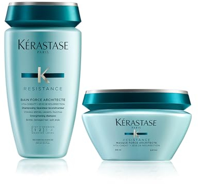 KÉRASTASE Résistance - Routine Force Architecte Pour Cheveux Abîmés - Renforce & Protège - Technologie VITA-CIMENT & Sève de Résurrection - Shampoing + Masque