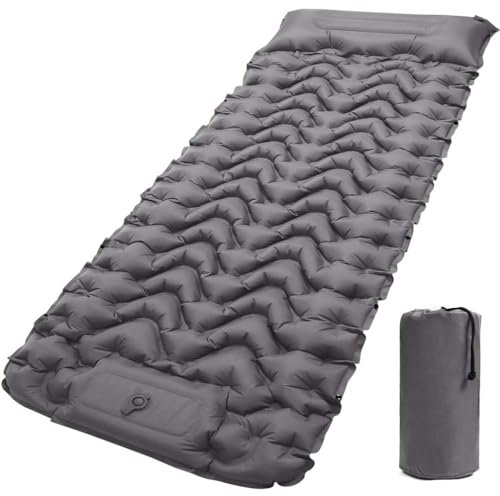 GYPWAN Isomatte Selbstaufblasend, Camping luftmatratze Selbstaufblasend mit Integrierten Kopfkissen Outdoor Campingmatte Faltbar Thermo Matte Schlafmatte Für Zelt Trekking Strand,Grau