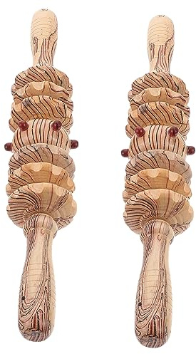 Holz Bauchmassagegerät mit Rollen, 2 Stück für Rücken und Beine | Holzrolle, Tragbares Handgerät, Geeignet für Fitnessbegeisterte und Ältere Personen