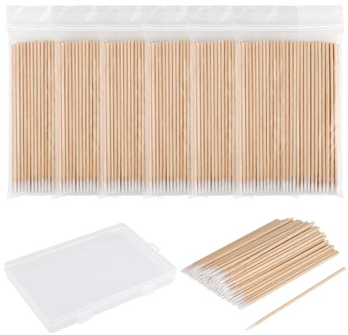 600 Pezzi Cotton Fioc Appuntiti, Manico In Legno Tamponi di Cotone con Punta, 10cm Pulire I Tamponi con Custodia, Bastoncini da Tampone in Cotone per Cosmetologia, Trucco, Accessori per Unghie