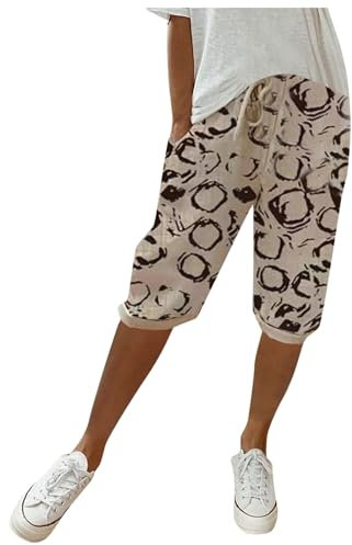 Eauptffy Caprihose Damen Sommer Cecil, Leichte Sommerhose, Kurze Hosen Dünne Luftige Sweathose Knielang Elastische Lounge Hosen Locker Chino Hose Drucken Freizeit Outdoorhose High Waist Fitness