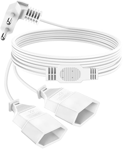 Verlängerungskabel Eurostecker, 5M Verlängerungskabel Flach, Steckdosenadapter Flach, 2-in-1 Stromkabel Dreifach Typ-C-Stecker, 0,75 mm² Max,Flachstecker Verlängerung für TV PC Computer Monitor