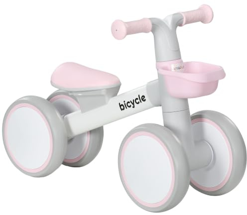 AIYAPLAY Barnbalanscykel, halkcykel för 1–3 år baby, löpcykel, balanscykel med TPU-hjul, småbarnsleksaker, inga skruvar, presenter till pojkar/flickor, 56 x 27 x 39 cm rosa + vit