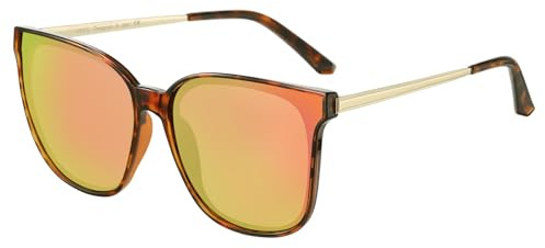 DUCO Sonnenbrille für Damen Polarisiert Sonnenbrille mit UV400 Schutz Vintage Klassisch Runde Metall Rahmen Leichtgewicht Übergroß Sonnenbrillen W016 (15- Tortoise Frame Revo Pink Lens)