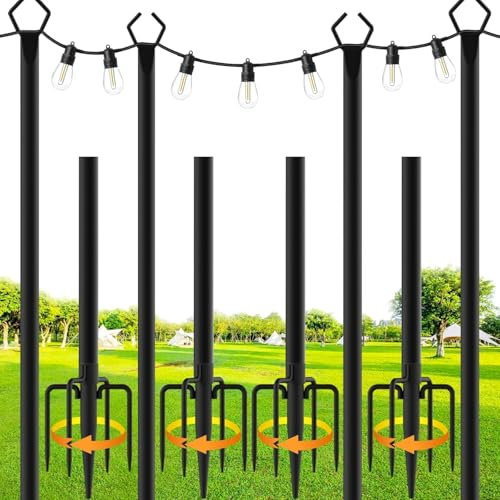 4 Pack String Light Poles,9.8 Ft Metal Poles with Fork for Outdoor String Lights,Outdoor Light Poles with Fork,Poles/Post/Stand for Outside,Patio,Deck,Backyard,Garden Wedding,Party