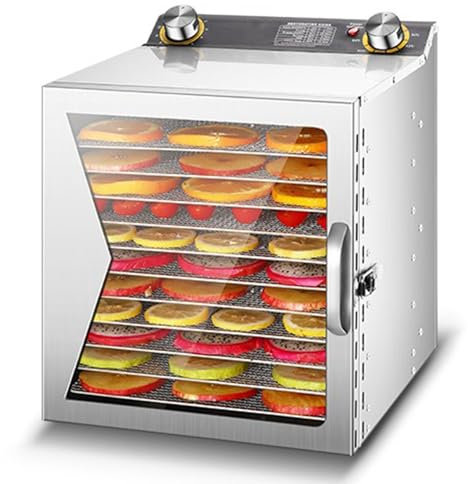 Quixnova Deshidratador de Alimentos de 6/8/12/18 Capas, máquina Secadora de Alimentos de Acero Inoxidable con Temperatura Ajustable, Temporizador para secar Frutas, Carnes, Verduras, cecina,12-Layer