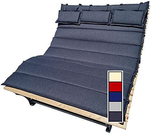 XXL Auflage mit 3x Kopfkissen für Waldsofa Traumliege Sonnenliege Relaxliege Gartenliege Himmelsliege Wellnessliege Saunaliege (Anthrazit, XXL Auflage)