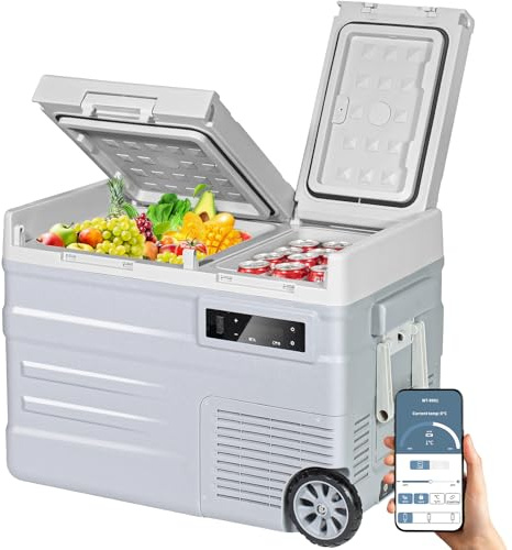 ELECAENTA Tragbarer Kompressor Kühlbox 40L, Dual Zone, -20°C bis 20°C, APP-Steuerung für Auto, LKW, Boot, Reisemobil, Camping, Grau
