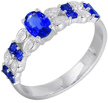 Tolldek 18 Karat Weißgold 750 Ring, 4 Klaue Pärchen Ringe mit Saphir 0.8ct Ovalschliff, Partnerringe mit Diamant 18K Gold Solitärring Echtschmuck, Gr.61 (19.4)
