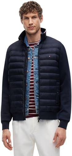 Tommy Hilfiger Sweat avec Fermeture Éclair Homme Mix Media Stand Collar Veste en Duvet, Bleu (Desert Sky), L