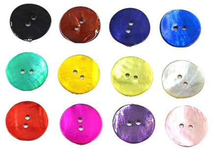 BrightGlow 30 stycken naturliga mussla knappar, runda mussla knappar, färgglada knappar av snäckskal 2-håls blusknappar, pärlemorknappar, jackknappar, pysselknappar för sömnad, gör-det-själv pyssel,