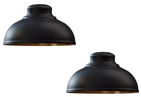 LEDSone Industrielle Decken-Pendelleuchtenschirme, Retro-Vintage-Stil, Pendelleuchtenschirm für hängende Deckenleuchten (schwarz Gold innen 2pk)