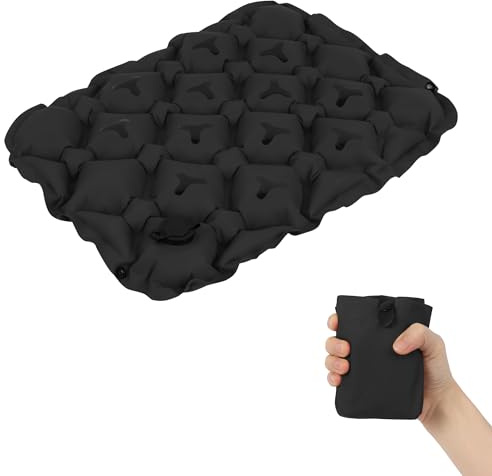 Inflatable Air Seat Cushion with Nanogrip Technology, Portable Travel Pressure Relief Pad for Office Chair, Camping, Long Flights, Anti-Slip Lightweight Design (Black)