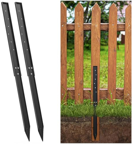 KHAMAL Fence Post Repair - 2 Pack Fence Post Stakes Ground Spike for Broken Wood Fence Post, Quick and Simple to Install （Black）