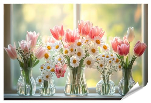 islandburner XXL Bild Poster Blumenstrauss Am Fenster In Der Morgensonne Premium Bilder Fotodruck