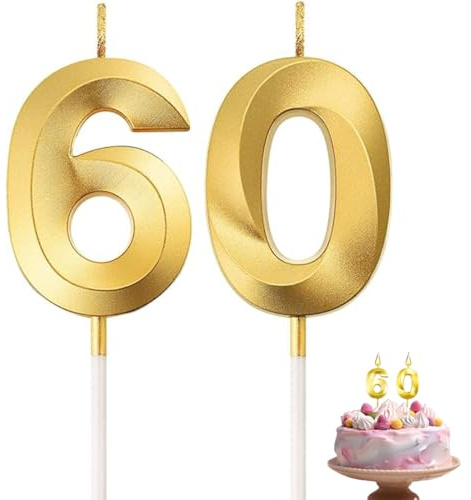 Numero Candele di Compleanno 60 ° Numero Candele Decorazione di Topper di Torta di Buon Compleanno per Festa di Compleanno Nozze Anniversario Celebrazione Forniture(Oro)