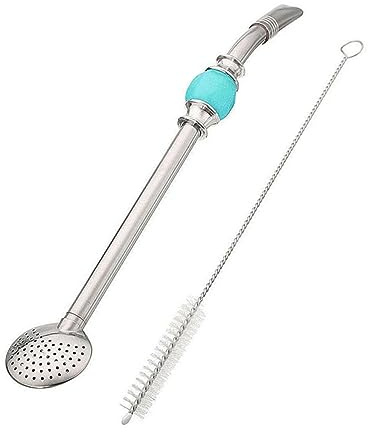 MOTHNUR Bombilla para Yerba Mate y Té con Filtro Extraíble de Acero Inoxidable, Cucharilla Azul, Cepillo de Limpieza Incluido, Pajita Reutilizable para Infusiones y Bebidas Calientes