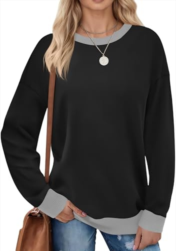 Fisoew Damsweatshirt, färgblock, rund hals, långärmad, svart, M
