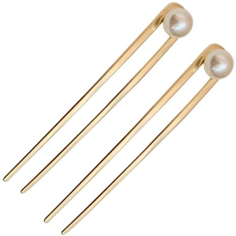 Mipcase 2 pièces Fourchette à Cheveux Métal Doré avec Perles Épingle pour Chignon Accessoire Élégant pour Coiffure Updo Femme Fixation et Décoration Polyvalente