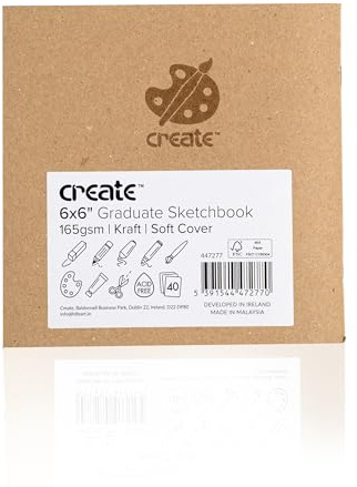 Create A6 Graduate Kraft Sketchbook – 40-Sheet Soft Cover, Staple-Bound Sketch Book – 165gsm White Cartridge Paper Drawing Pad for Pencil, Pastel, Ink and More