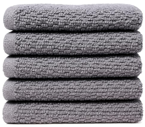 100% Cotton Luxury Washcloths 12x12 – Ultra Soft, Super Absorbent & Quick Dry Terry & Diamond Weave Towels for Face, Hands, Spa, Makeup Removal & Baby Care (MultiPack Sets) (5, Odyssey Grey)