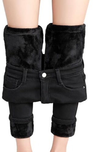 ORANDESIGNE Jeans Termico Donna Invernali Pantaloni Termici Foderati Pile Skinny Jeans Felpati Vita Alta Elasticizzati A Nero L