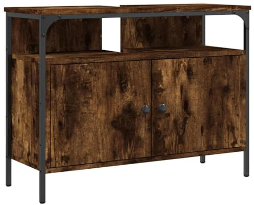Tomostar Meuble sous Lavabo, Meuble de Rangement Salle de Bain sous Vasque Armoire Évier chêne fumé 80x30x60 cm