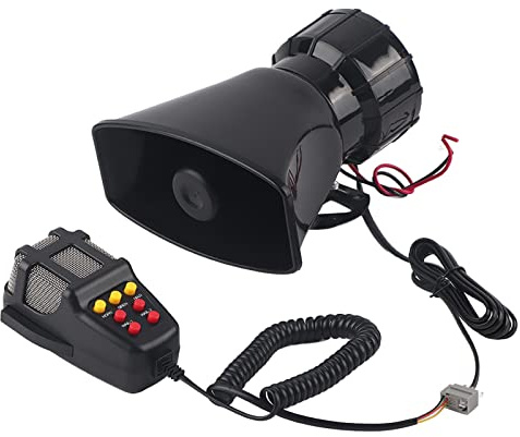ANGGGREK 100W Universal Auto Audio Lautsprecher Hupe Sirene mit 7 Tönen und Mikrofon für Motorräder und Autos Installationskit ABS Material