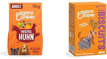 Edgard & Cooper Hundefutter Trockenfutter Huhn Getreidefrei 12kg + Huhn Hundekekse 1x400g Trockenfutter & Leckerli Bundle