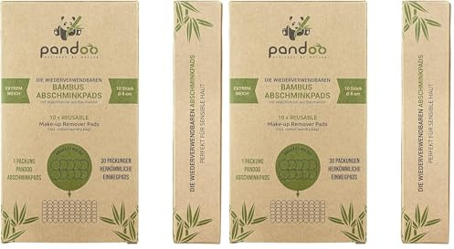pandoo 10 wiederverwendbare und waschbare Abschminkpads aus Bambus und Baumwolle | Make-Up Remover, Wattepads | Extrem Weich, für Gesichtsreinigung und Baby | Low Waste (Packung mit 2)
