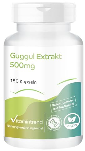 Vitamintrend Guggul-extrakt 500 mg, 180 kapslar, 5% guggulsteroner, högdoserad, vegansk utan magnesiumstearat, tillverkad i Tyskland