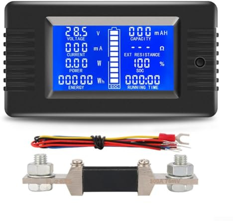 MeevrgR Tester batteria auto voltmetro amperometro – 0-200V 0-1000Ah monitor digitale batteria con display a 10 segmenti, misura tensione corrente (200A)
