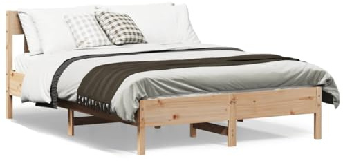 Ordellia Massiv träsäng 135 x 190 cm furu, obehandlad med plywoodgaller, stabil sängram för sovrum, plattformssäng för vilsam sömn, möbler