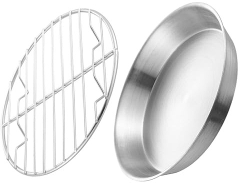 Tofficu Edelstahl Grillplatte 16cm Rund mit Abtropfgitter Ölfilter und Backblech Vielseitig für Grillen Backen und Abkühlen Rostfrei Spülmaschinengeeignet