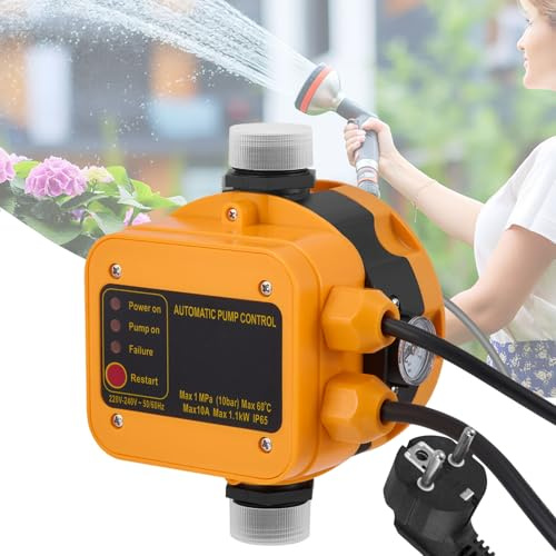 Druckschalter Wasserpumpe, Elektronische Pumpensteuerung Druckwächter Druckpumpe Wasserpumpe Max. 10 Bar 220–240 V mit Stecker Wasserdicht IP54 Gartenpumpe Durchflusswächter