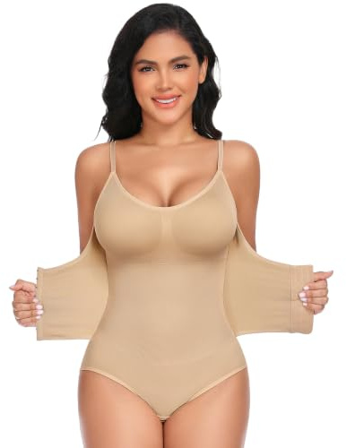 Niwicee Body Contenitivo Modellante Donna Shapewear Bodysuit Pancia Piatta Guaina Contenitiva Donna Intimo Snellente Shaper Shaping con Reggiseno e Tracolla Regolabile(Beige,M)