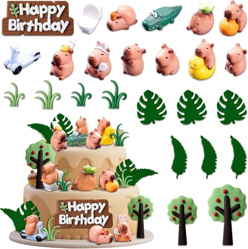 25 Piezas Decoración para Tarta de Capibara, Figuras de Capybara, Adornos para Tartas de Cumpleaños, Animales Toppers para Fiesta Temática