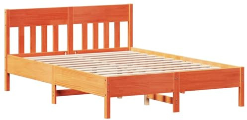 Qnhdfrt Massivholzbett 120x190 cm aus Kiefernholz, Holzbett mit Kopfteil und Lattenrost, Stabiles Einzelbett, Rustikales Design in Wachsbraun, Bettgestell für Schlafzimmer