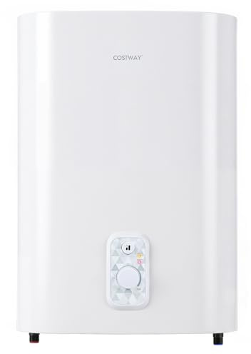COSTWAY 25L Electric Storage Water Heater, 1300W/2000W Dual Power Hot Water Cylinder, Vertical & Horizontal Mount, Anti-Scale Dry Heating Element, Enamelled Tank with Safety Valve, Eco Mode