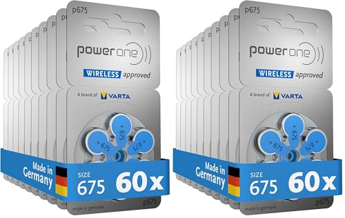 VARTA PowerOne 675 - Batería para audífonos, no Mercurio, 60 Unidades (Paquete de 2)