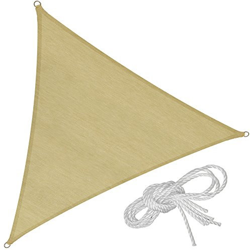 TecTake® Tenda a Vela Ombreggiante Quadrata in Polietilene, Protezione dai Raggi UV, Vela da Sole Ombreggiante con Set Funi di Tensione - Beige, Triangolare, 6 m
