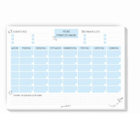 Monatsplaner undatiert I DIN A4 I 50 Blatt I Blau I Block zum beschriften und Abreißen I Wochen-planer Tagesplaner Organizer Planung aus Papier Vordruck I dv530