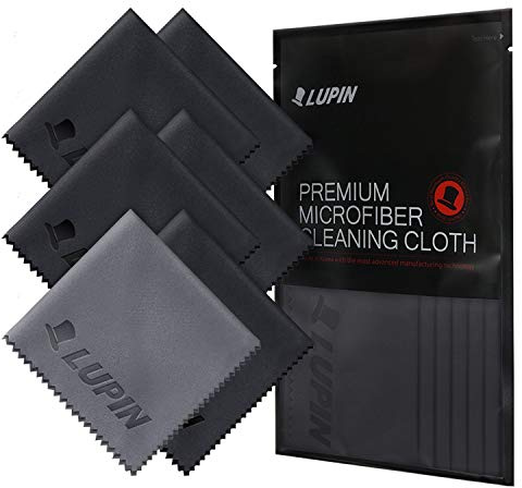 Lupin Microfiber Cleaning Cloths, 6 Pack Premium Ultra Lint Free Polishing Cloth for Cell Phone, Tablets, Laptops, iPad, Glasses, Camera Lens, TV Screens & Other Delicate Surfaces - Black
